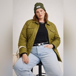 J.Crew Quilted Shacket Signature Puffer Women 2X Green Primaloft Water Repellent